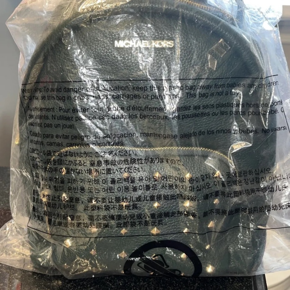 $428 NWT Michael Kors ERIN Leather Backpack Gold Studs RACING GREEN